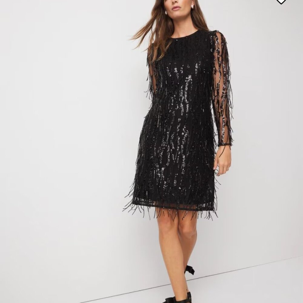 nwt $200 white house black market sequin fringe dress 6 - Picture 2 of 3